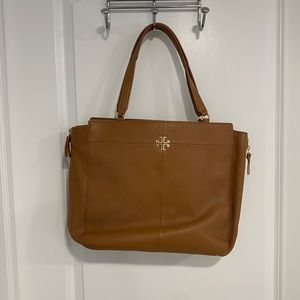 Tory Burch brown leather with gold accents medium sized shoulder bag